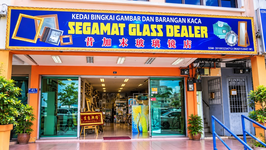 Segamat Glass Dealer storefront and signboard