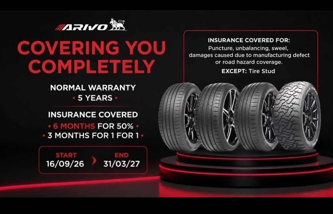 ARIVO tyre warranty and insurance coverage promotion
